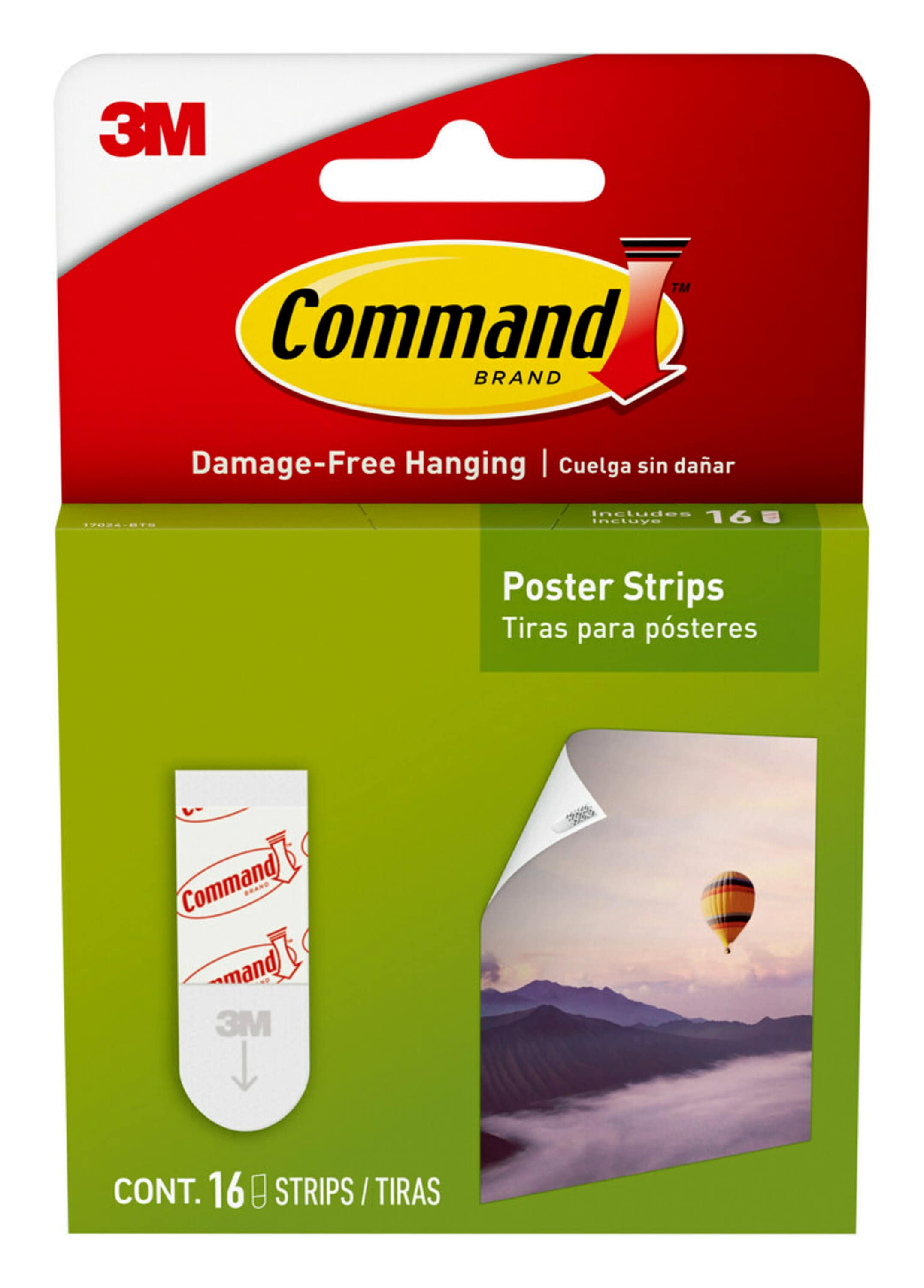 Command Poster Strips, White, Damage Free Decorating, 16 Command Strips