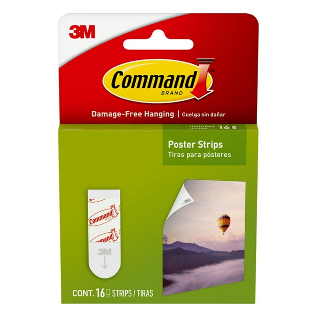 Command Poster Strips, White, Damage Free Decorating, 16 Command Strips