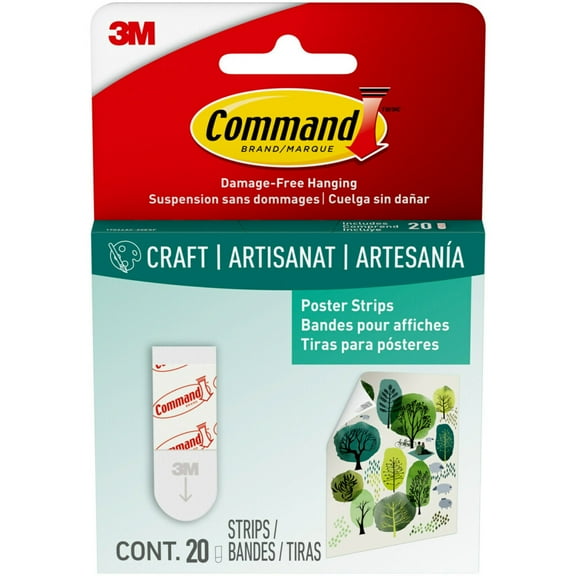 Command Poster Strips, White, Damage-Free Hanging Poster Hangers, 20 Command Strips