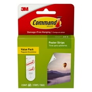 Command Poster Strips, White, Damage-Free Hanging, 60 Command Strips