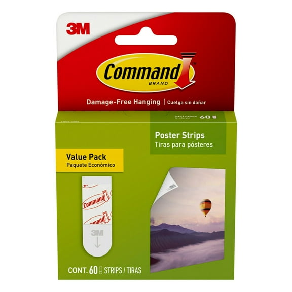 Command Poster Strips, White, Damage-Free Hanging Poster Hangers, 60 Command Strips
