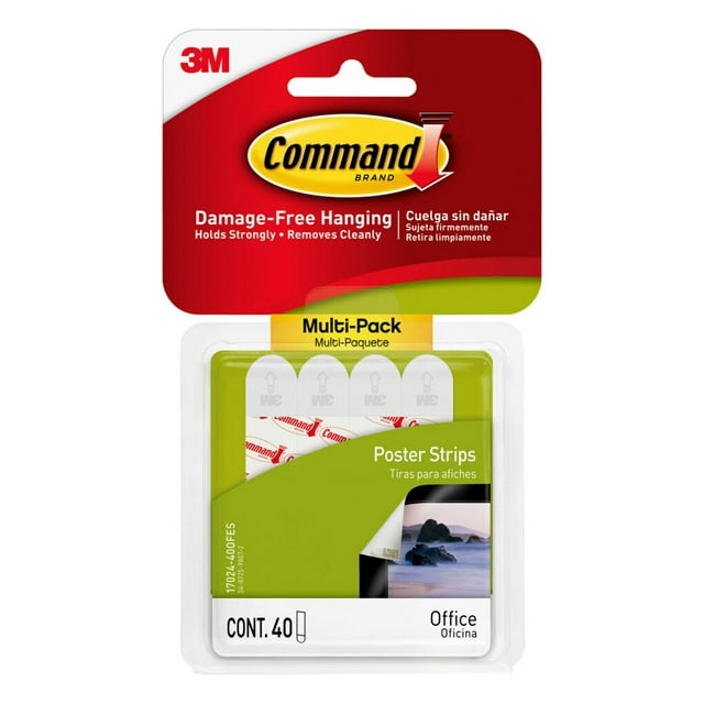 Command Poster Strips, White, Damage Free Hanging of Christmas Decorations, 40 Strips