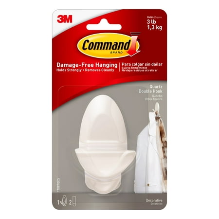 Command Quartz Double Hook, Medium 3lbs, 1 Wall Hook
