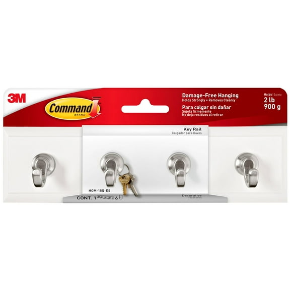 Command Quartz Key Rail, Jumbo, 1 Key Rail, 6 Strips/Pack, 2 pack