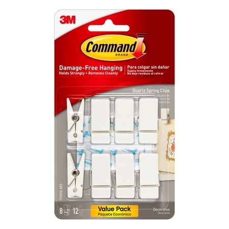 Command Quartz Spring Clips, Small, Damage Free Hanging of Christmas Décor, 8 Wall Clips