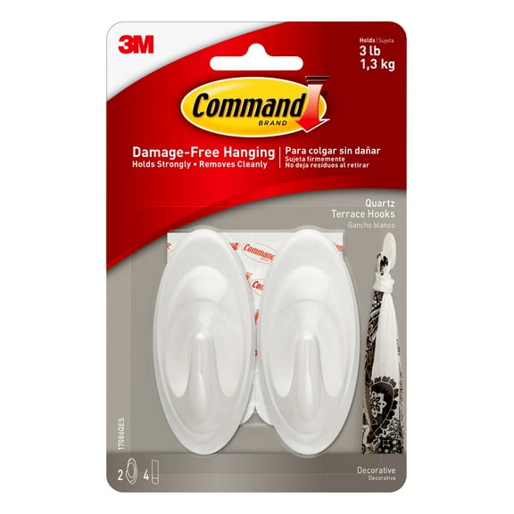 Command Quartz Terrace Hook, Medium, 2 Hooks, 4 Strips/Pack