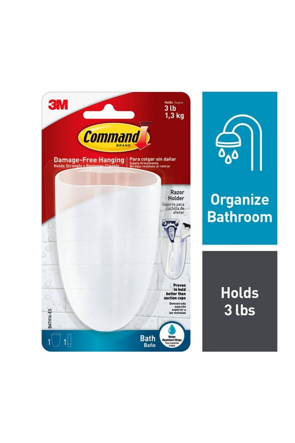 Razor Holder, Frosted, Medium, 1 Holder, 1 Medium Strip, Bathroom Organization