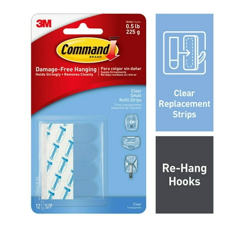 Command Refill Strips, Clear, Small, 12 Strips/Pack