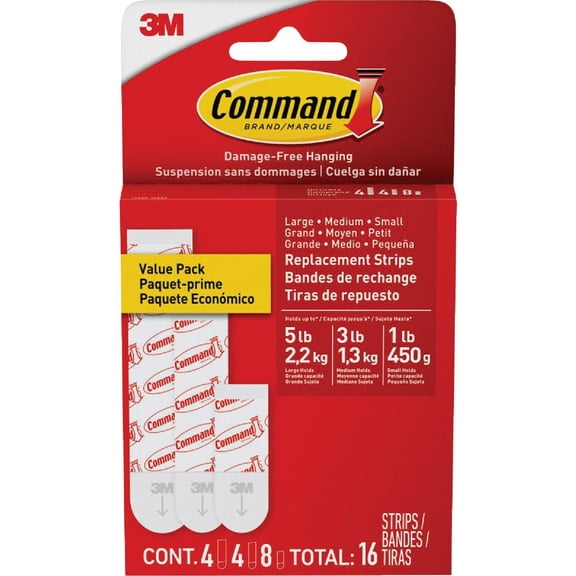 Command Refill Strips - White, 8 Small, 4 Medium, 4 Large - 2 Pack