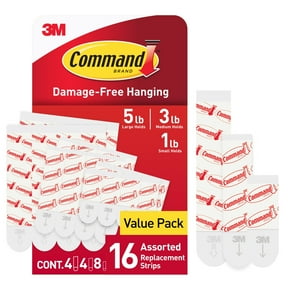 Command Refill Strips, White, 8 Small, 4 Medium & 4 Large Value Pack
