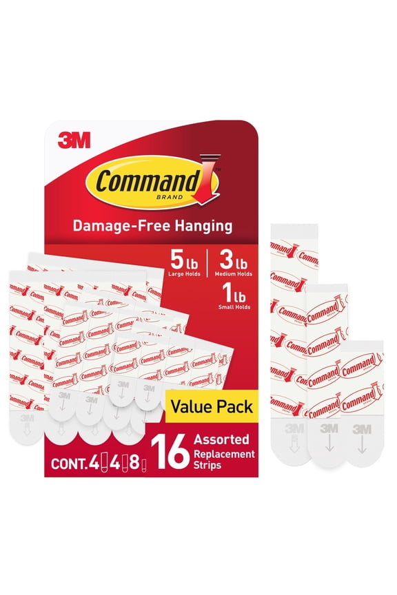 Refill Strips, White, 8 Small, 4 Medium & 4 Large Value Pack