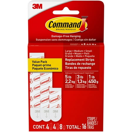 Command Refill Strips, White, 8 Small, 4 Medium & 4 Large Value Pack