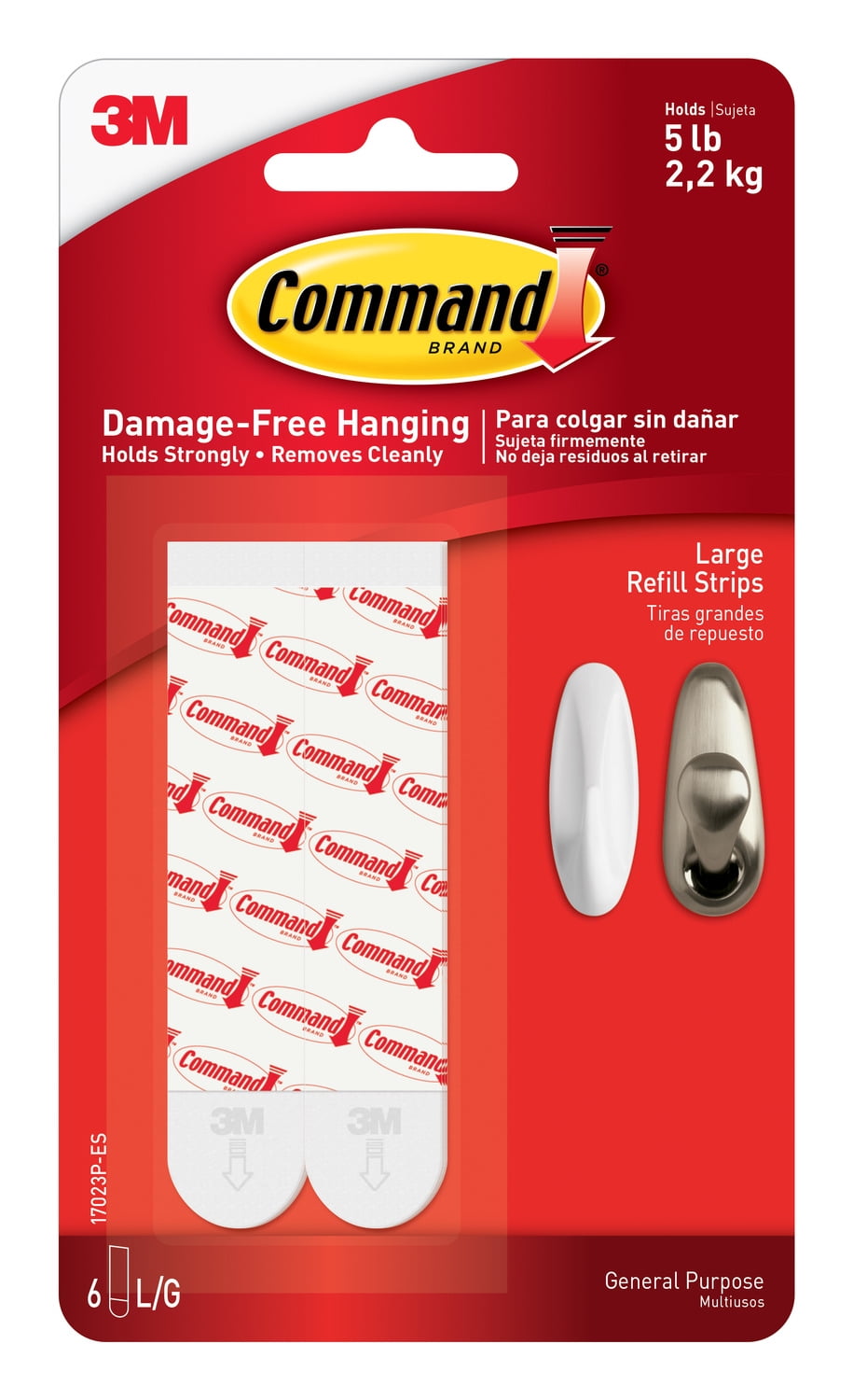 Command Refill Strips, White, Large, 6 Strips/Pack