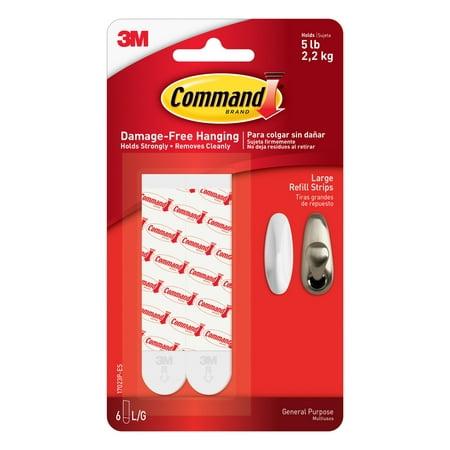 Command Refill Strips, White, Large, 6 Strips/Pack