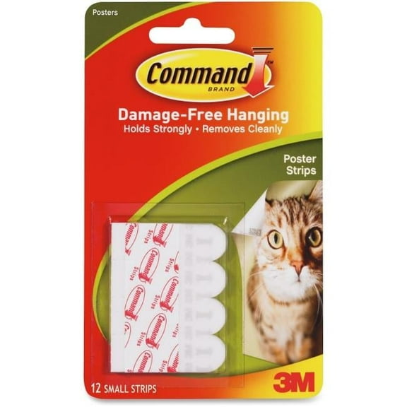 Command Removable Adhesive Poster Strips, White - 12 Piece