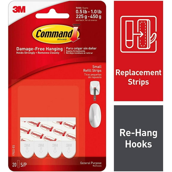 Command Replacement Strips - Small Indoor Adhesive, Replacement Strip - 20 Count, Multicolor