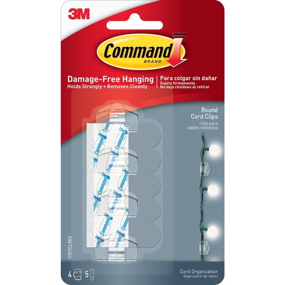 Command Round Cord Clips, Clear, 16-Clip