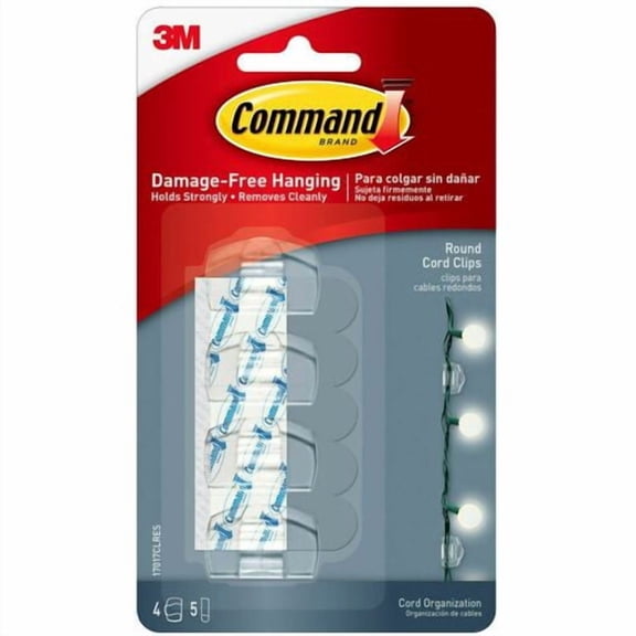 Command Round Cord Clips with Clear Strips (17017CLRES) | 2 Packs (8 Total)