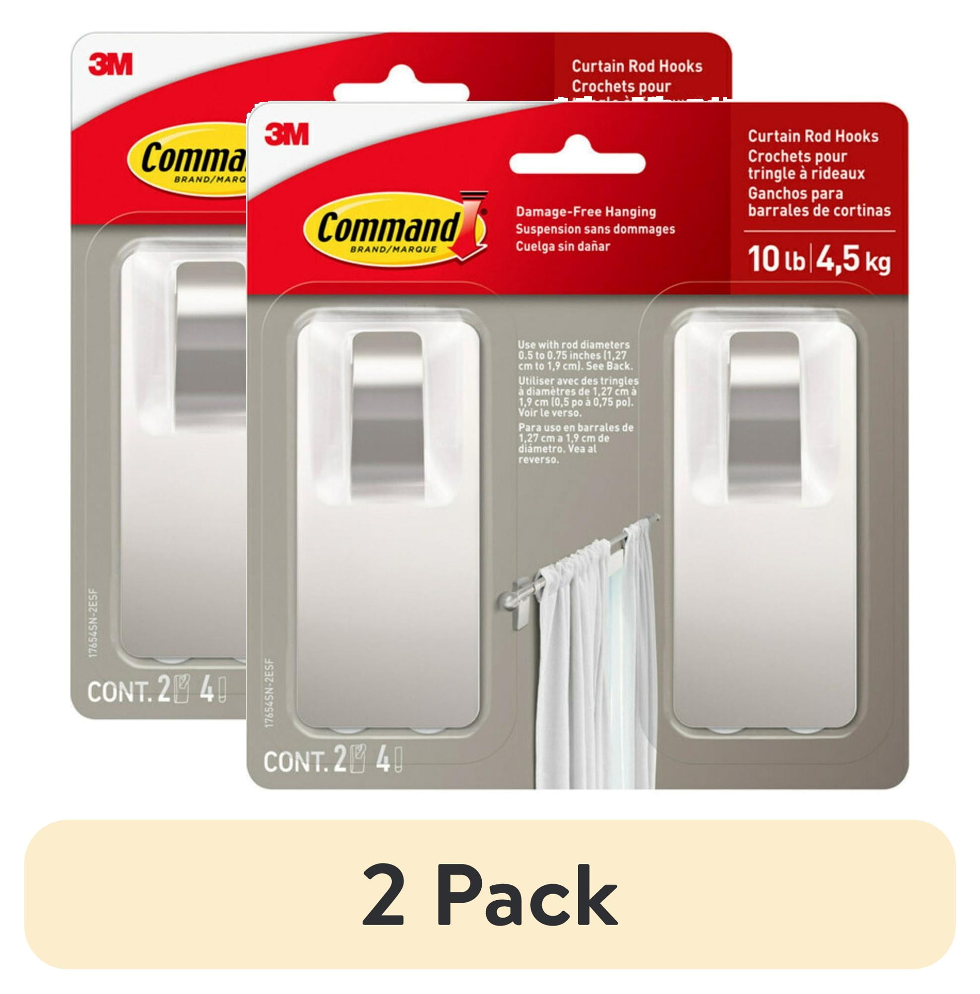Satin Nickel Plastic Wall Curtain Rod Hooks, 2 Pack