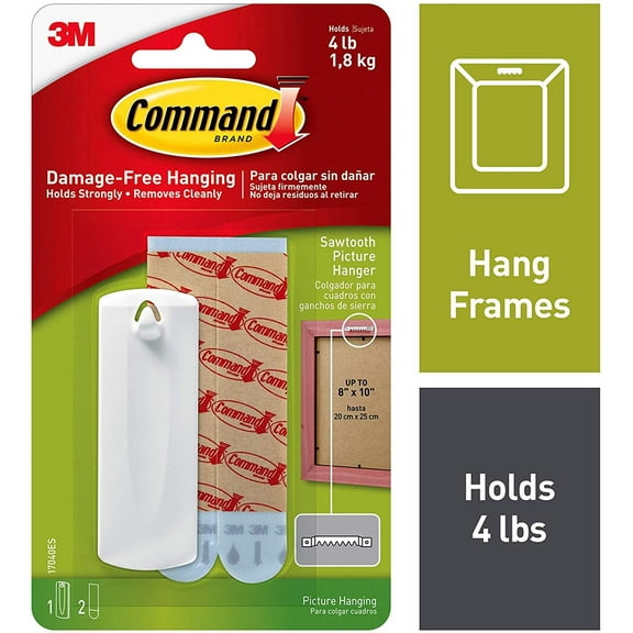Command Sawtooth Hanger Adhesive - 1 Hanger, 2 Strips, White