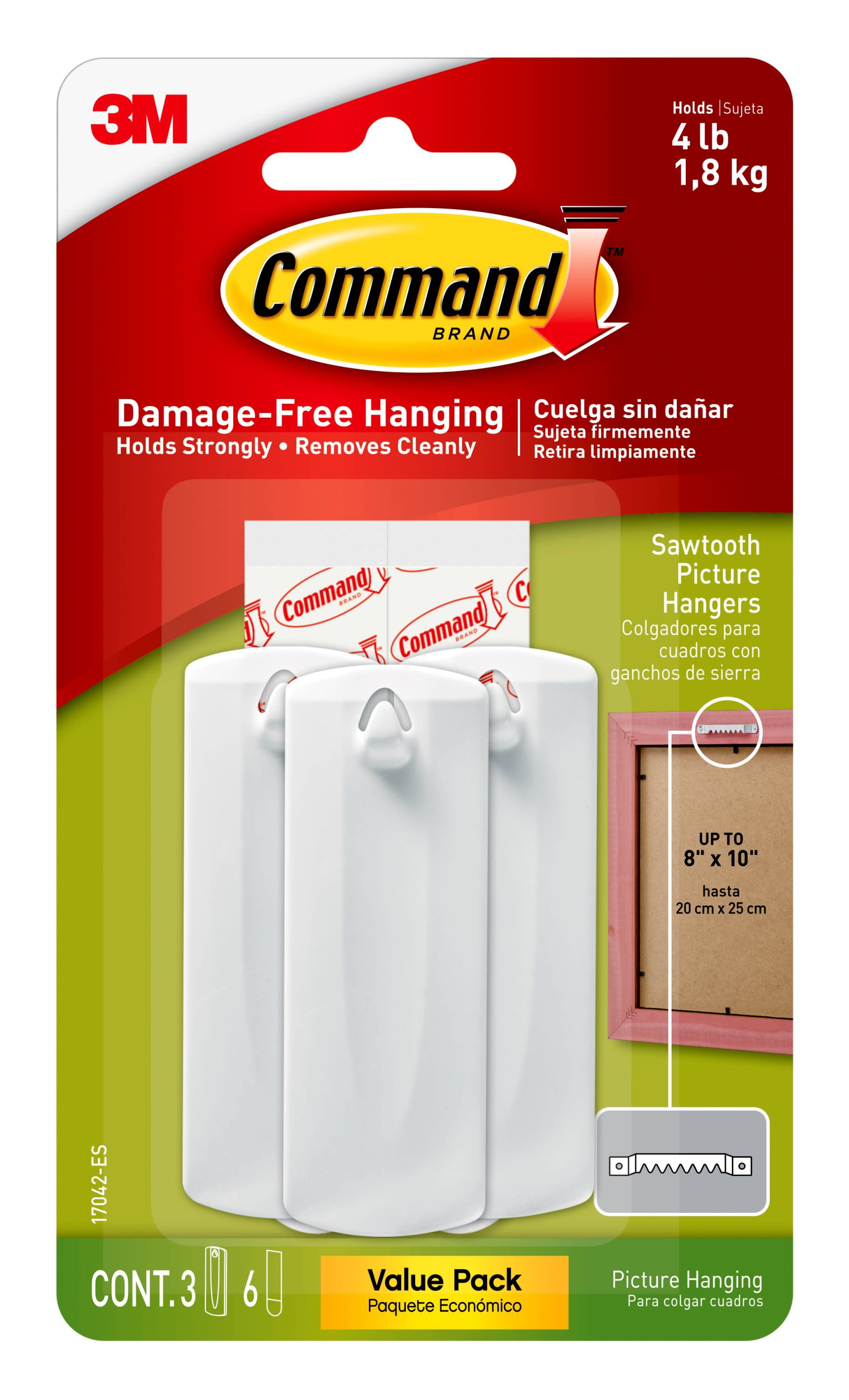 Command Sawtooth Picture Hanger, White, 3 Hangers, 6 Strips Per Pack