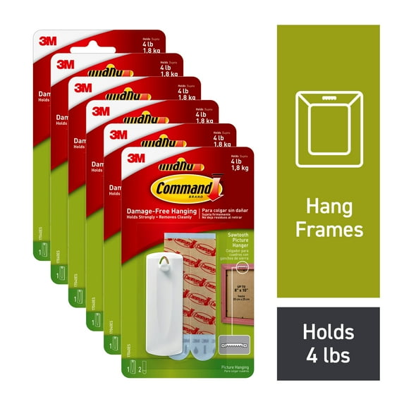 Command Sawtooth Picture Hanger, White, 6 Hangers, 12 Strips