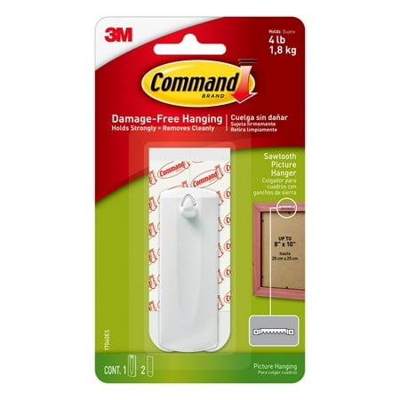 Command Sawtooth Picture Hangers, White, Damage Free Decorating, 1 Hanger