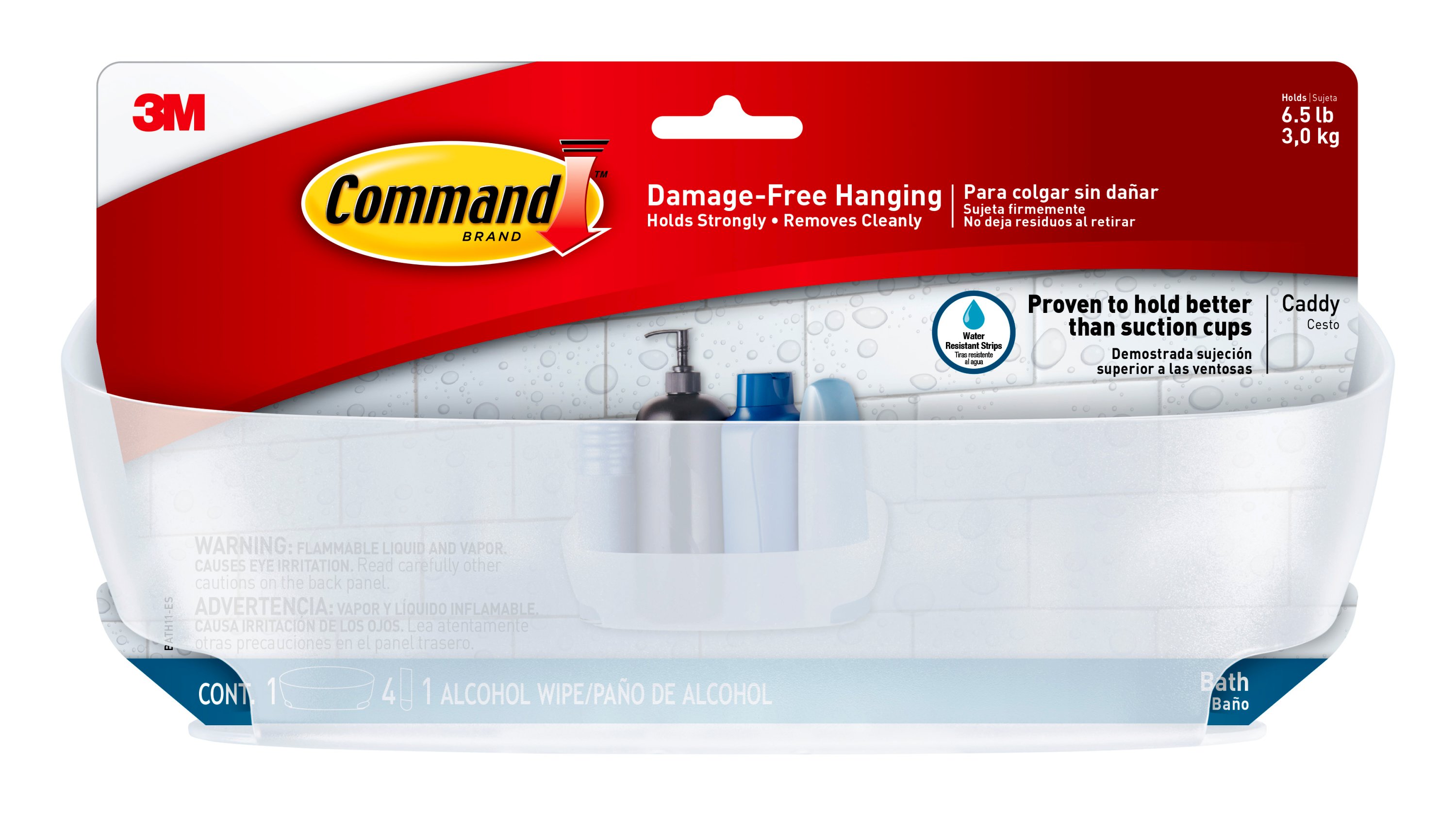 Command Shower Caddy with Mounting Bases and Strips, Frosted