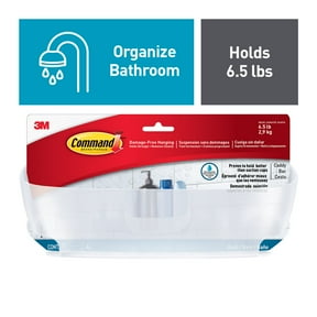 Command Shower Caddy with Water-Resistant Strips, Holds 6.5 lbs, Frosted, 1 Large Caddy, 4 Pairs Adhesive Strips
