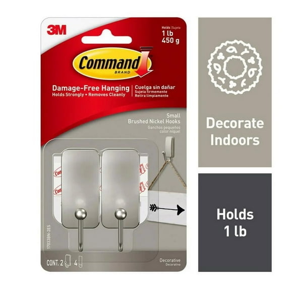 Command Small Brushed Nickel Hooks