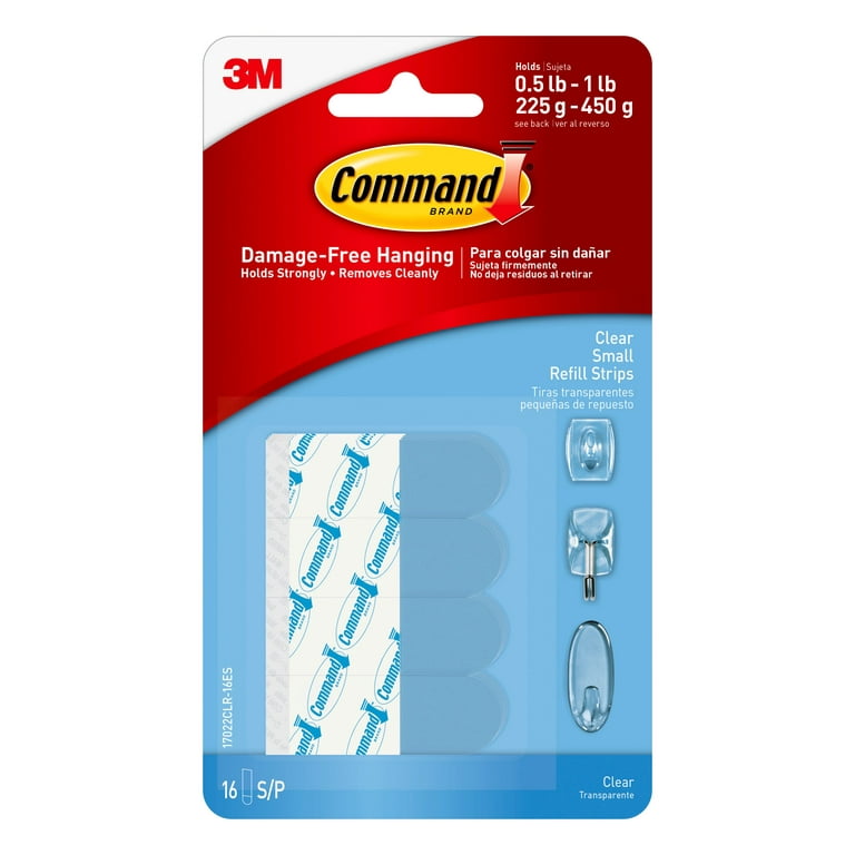Command Small Clear Refill Strips for Command Clear Small Indoor Hooks, 16  Strips