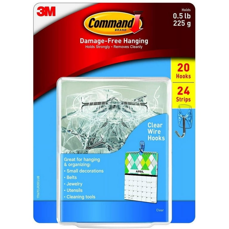 Command Small Clear Wire Hooks with Strips 20 24