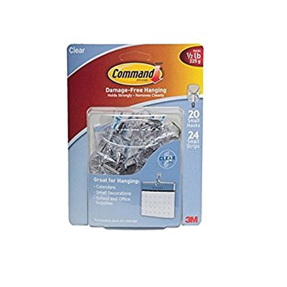 Command Small Wire Hooks, Clear Plastic (20 Hooks, 24 Adhesive Strips)