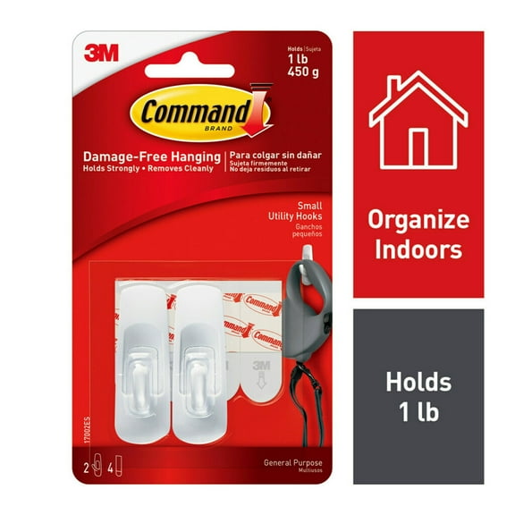 Command Small Hooks, White, 2 Plastic Hooks