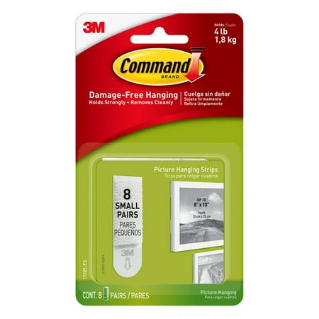 Command Small Picture Hanging Strips White 8 Sets/Pkg