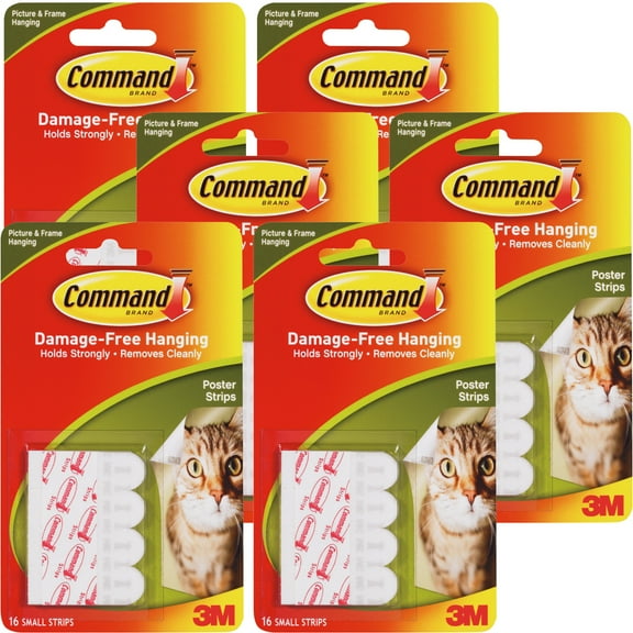 Command Small Poster Strips-White 16 Count, Multipack Of 6-