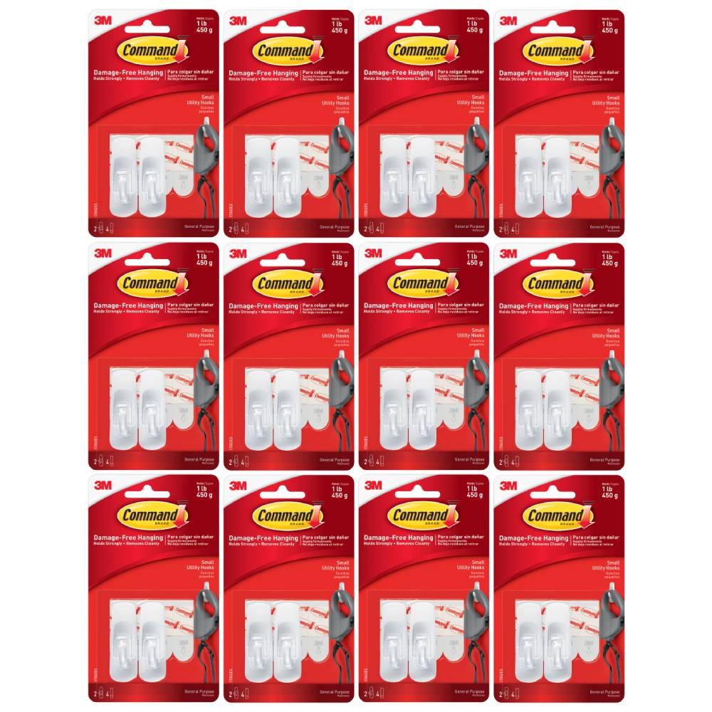 Command Small Utility Hooks Adhesive Damage Free 2 Hooks 4 Strips White