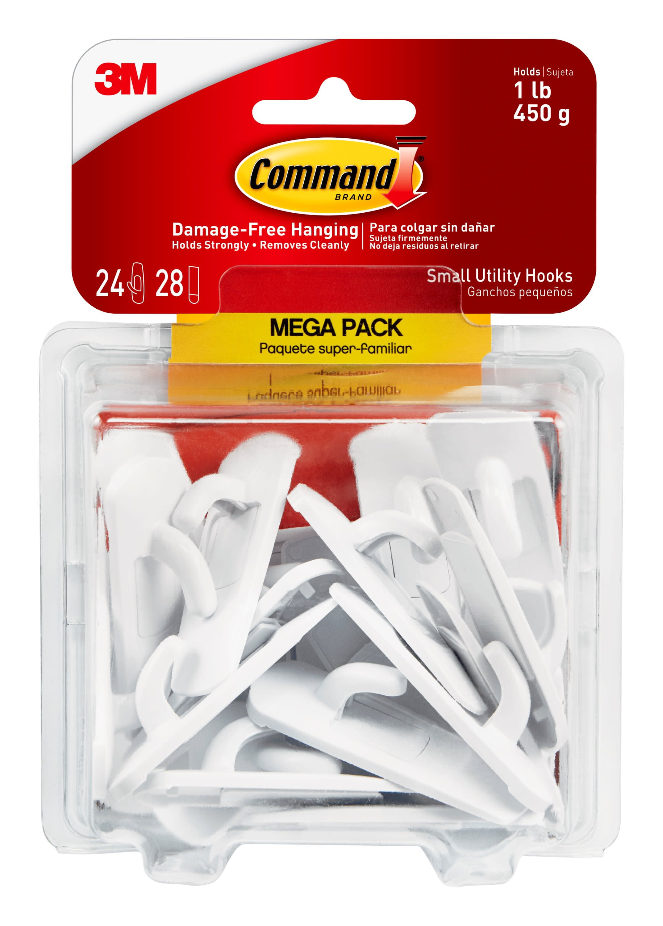 Command Small Utility Hooks, White, Damage Free Organizing, 24 Hooks and 28  Command Strips
