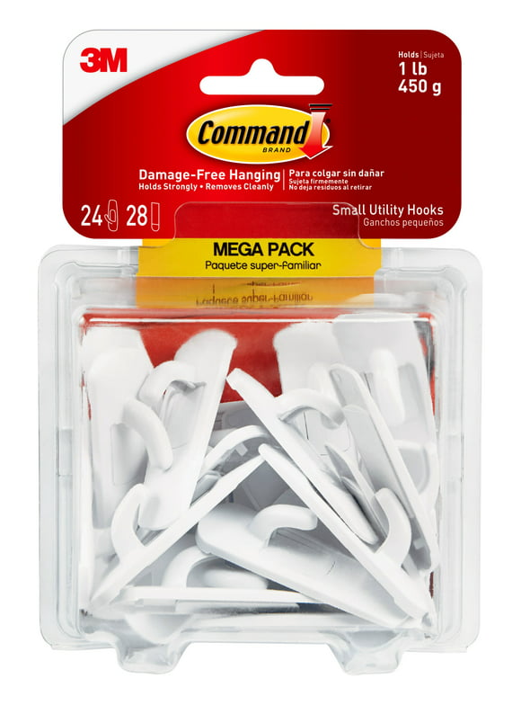 Command Small Utility Hooks, White, Damage Free Organizing, 24 Hooks and 28 Command Strips