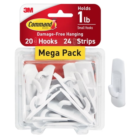 Command Small Utility Hooks, White, Damage Free Organizing, 24 Hooks and 28 Command Strips