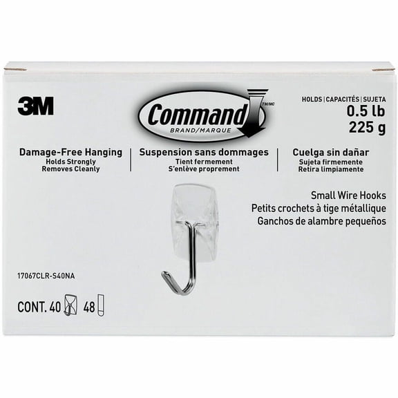 Command Small Wire Hooks, 40 Hooks, 48 Clear Adhesive Strips, Damage Free Hanging Picture Hangers, No Tools Wall Hanging for Back to School