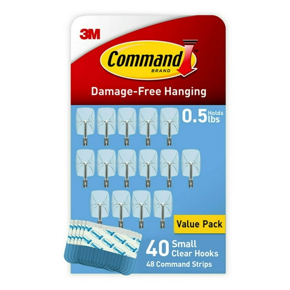 Command Small Wire Hooks, 40 Hooks, 48 Clear Adhesive Strips, Damage Free Hanging Picture Hangers, No Tools Wall Hanging Strips For Living Spaces