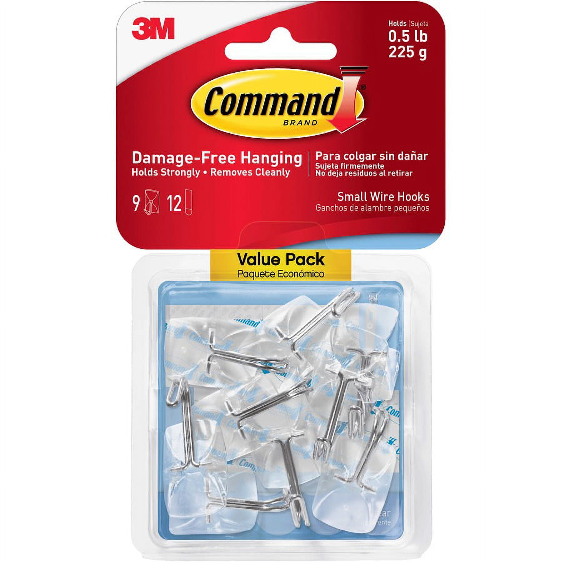 Command Small Wire Hooks - 9 Small Hook - 8 oz (226.8 g) Capacity - 1.6" Length - for Utensil, Pictures, Mirror - Clear - 9 / Pack | Bundle of 2 Packs