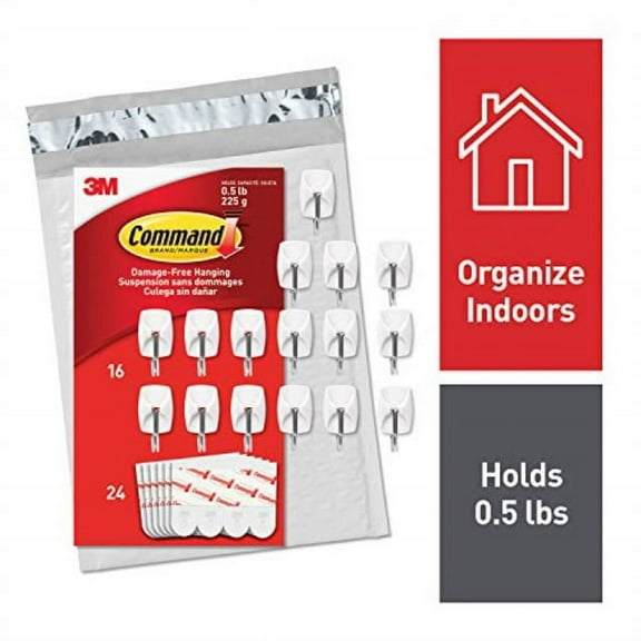 Command Small Wire Hooks, Plastic White, 16 Pieces
