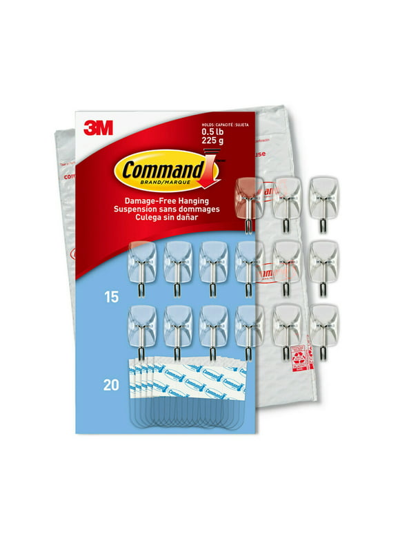 Command Small Wire Toggle Hooks, Clear, Damage Free Decorating, 15 Hooks
