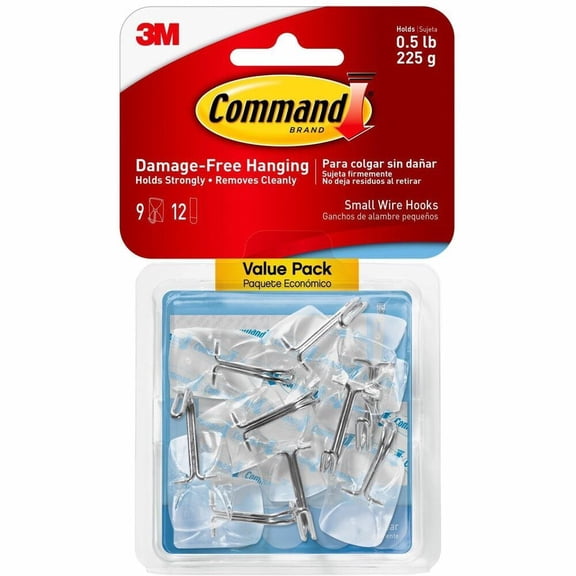Command Small Wire Toggle Hooks, Clear, Damage Free Decorating, 9 Hooks