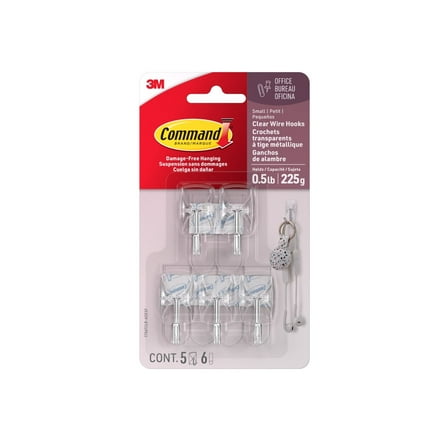 Command Small Wire Toggle Hooks, Clear, Damage Free Decorating, Five Hooks