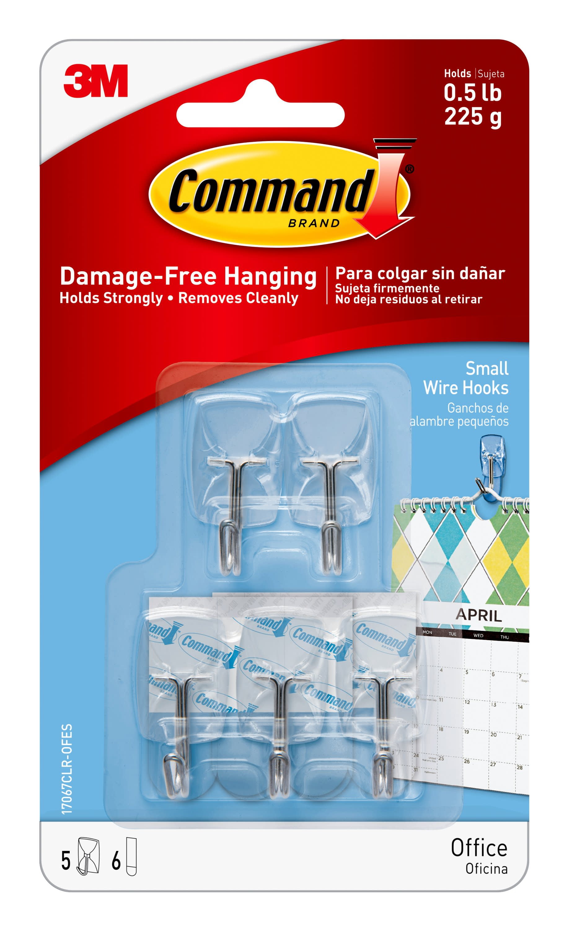 Command Small Wire Toggle Hooks, Clear, Damage Free Decorating, Five Hooks  