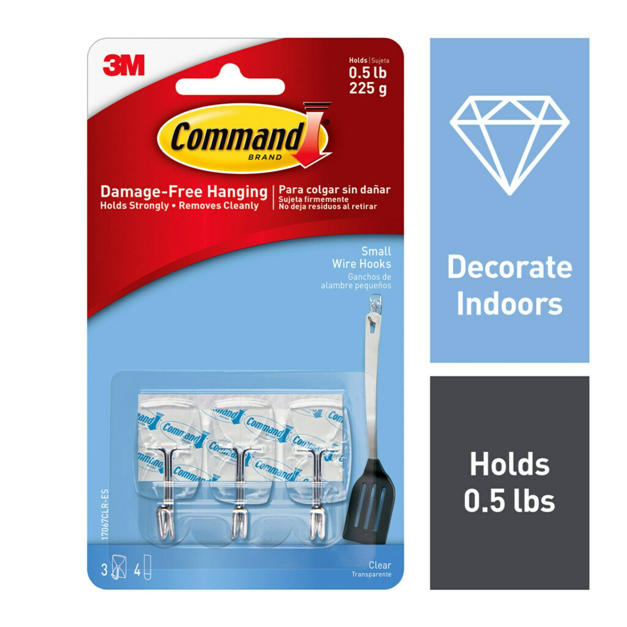 Clear Small Self-Adhesive Hooks with Metal Wire, Pack of 3