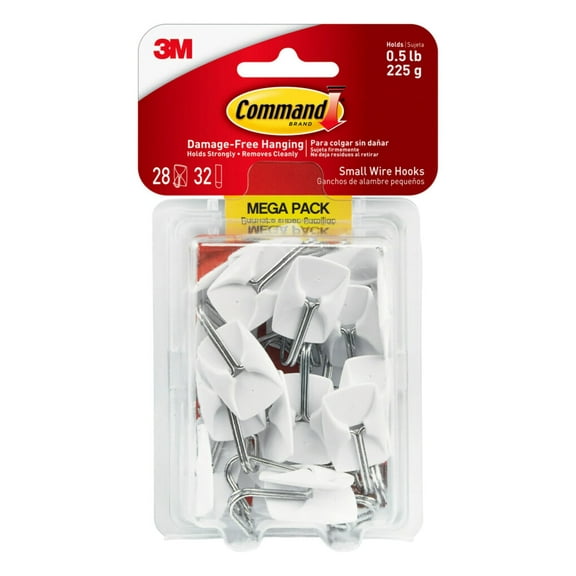Command Small Wire Toggle Hooks, Damage Free Hanging Wall Hooks with Adhesive Strips, No Tools Wall Hooks for Hanging Organizational Items in Living Spaces, 28 White Hooks and 32 Command Strips
